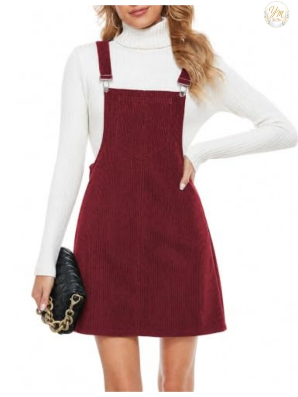 Corduroy Overall Dress Adjustable Straps A-Line Above Knee Casual Fall